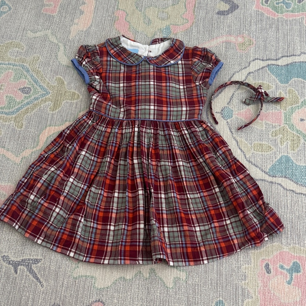 Bella bliss Plaid Kids Dress with Headband -4T